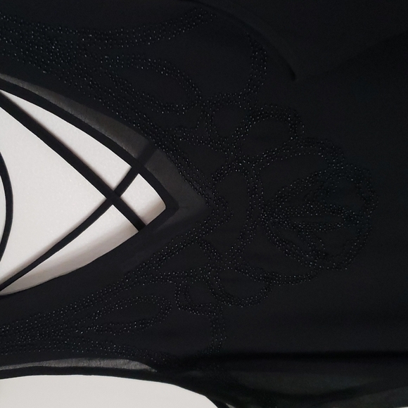 Maurices black semi sheer beaded chest strappy tank top. Women's size medium - Picture 3 of 9